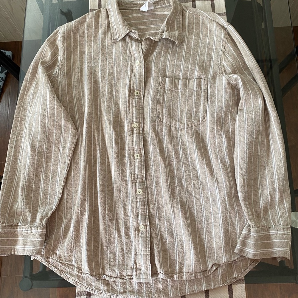 GAP Women's Linen-Blend Easy Shirt Khaki Size XL